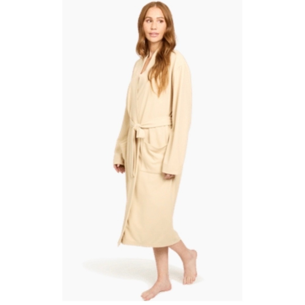 NWT Line and Dot Waffle Knit Robe Sand Beige Tie Waist Pockets Size L XL NEW